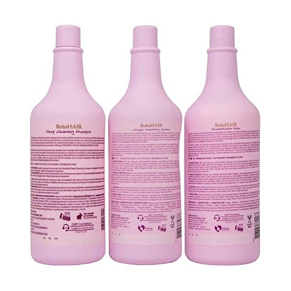 INOAR PROFESSIONAL - Shampooing nettoyant en profondeur BotoHAIR et système de collagène BotoHAIR et baume reconstructeur Bot