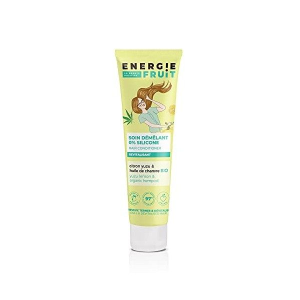 ENERGIE FRUIT | Soin Démélant avec ou sans rinçage | Sans silicone | Citron Yuzu & Chanvre BIO | Cheveux Ternes | Vegan | 150