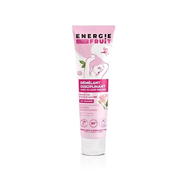 ENERGIE FRUIT | Soin Démélant avec ou sans rinçage | Monoï, Rose & Argan BIO | Cheveux Rebelles | Vegan | 150ml