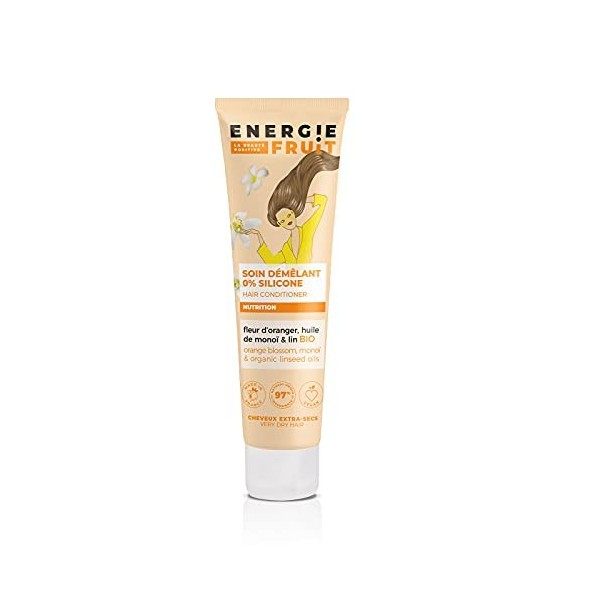 ENERGIE FRUIT | Soin Démélant avec ou sans rinçage | Monoï, Oranger & Huile de Lin BIO | Cheveux Extra Secs | Vegan | 150ml