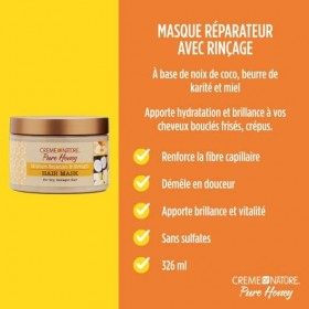 Creme of Nature, Pure Honey, Masque Crème Réparateur à base de noix de coco, beurre de karité et miel, hydrate et prévient la