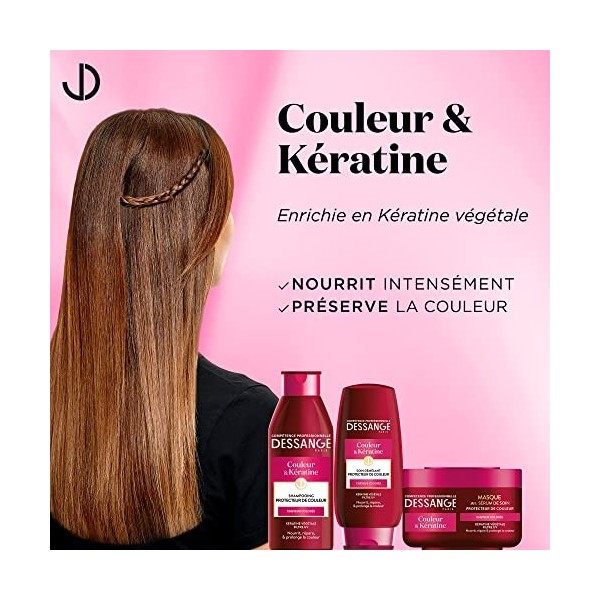 Dessange - Masque Capillaire Couleur & Kératine - Enrichie en Kératine Végétale - Pour Cheveux Colorés - Préserve lÉclat et 