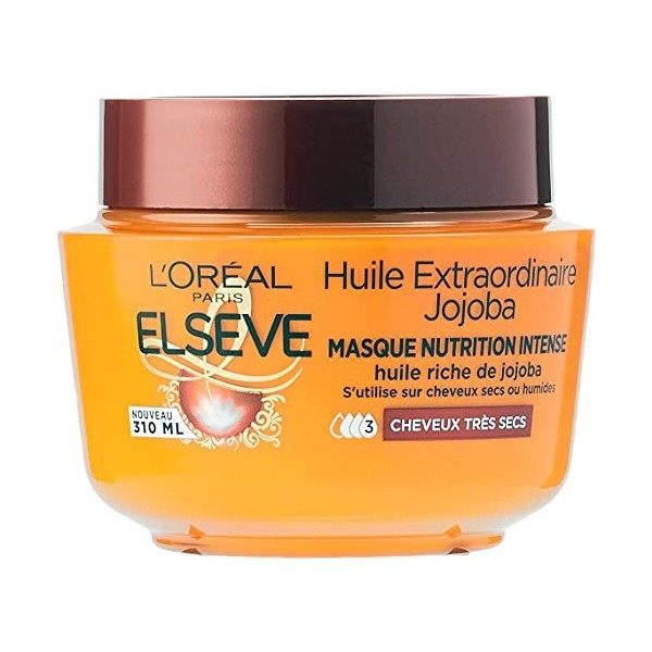 LOréal Paris Elseve Huile Extraordinaire Jojoba Masque Nutrition Intense Enrichi en Huile de Jojoba pour Cheveux Très Secs 1