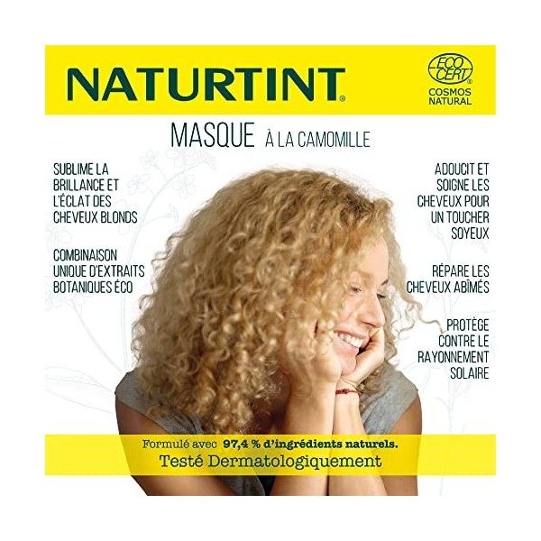 Naturtint | Masque à la Camomille BIO | Hydratation | Reflets Dorés Intenses | Certifié par Ecocert. 98,9% dingrédients natu