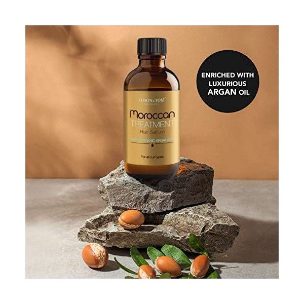 Simon&Tom - Moroccan Treatment - Sérum pour Cheveux - À lhuile dArgan Biologique Pure - Nourrit et Hydrate - Cheveux Doux e