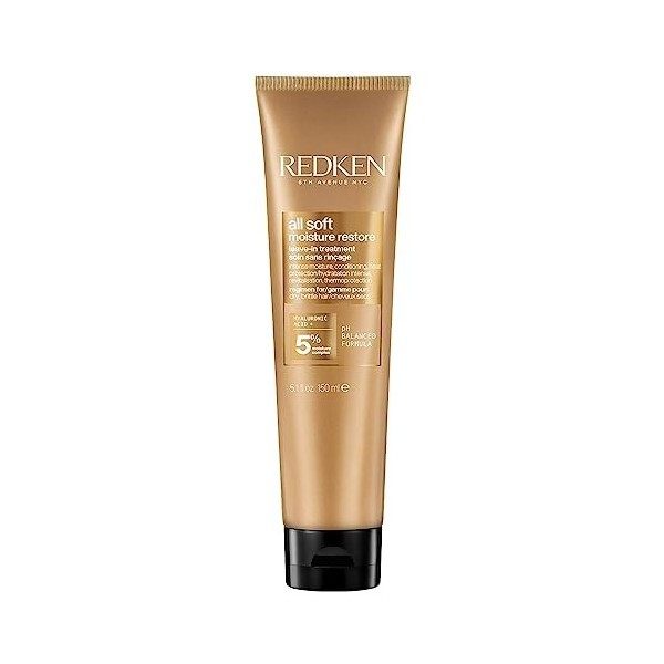 Redken, Soin Hydratant Sans Rinçage pour Cheveux Secs & Fragilisés, Acide Hyaluronique & Huile dArgan, All Soft Moisture Res