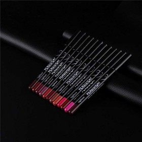 Rouge à lèvres 12 couleurs Crayon imperméable Lip Liner Set cosmétiques Set à contour Stylo avec couvercle longue Bo?te de Ro