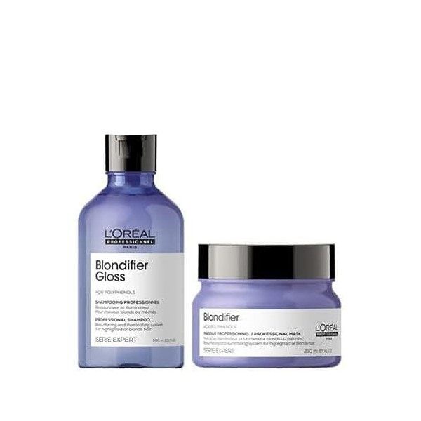 LOréal Professionnel, Shampoing Illuminateur & Masque Nutritif pour Cheveux Blonds et Méchés, Blondifier Gloss, SERIE EXPERT