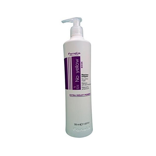 Fanola masque NO YELLOW anti-jaune 350 mL - spécial cheveux gris, rincés, colorés, mèches, blond clair - pigment violet neutr