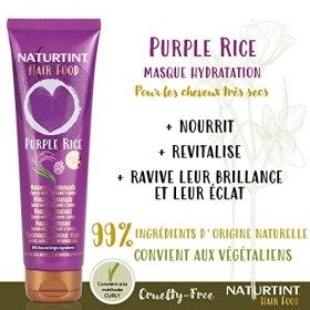 Naturtint Hair Food Purple Rice Masque Hydratation pour Cheveux Secs/Crépus Doux/Brillants/Soyeux Spécial 99% dIngrédients N