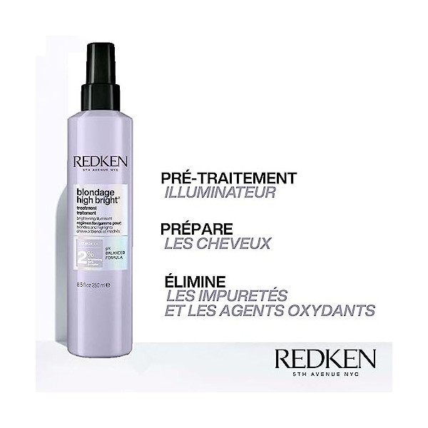 Redken |Pré-Traitement Éclat pour Cheveux Blonds Ternes, Enrichi à la Vitamine C, Blondage High Bright, 250 ml