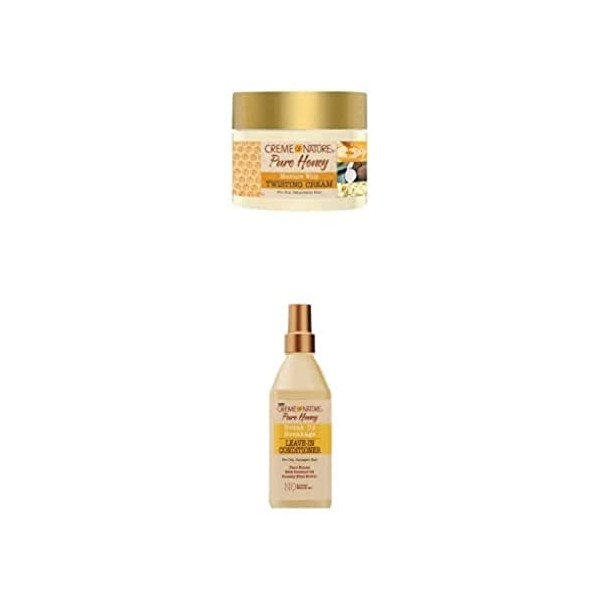 Creme of Nature DUO PACK Pure Honey : Crème de Coiffage + Soin Protecteur anti-casse et sans rinçage à base de noix de coco, 