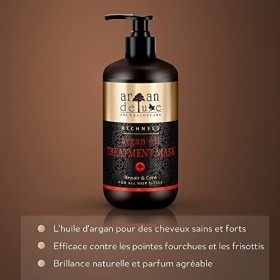 Argan Deluxe Masque de soin - Soin capillaire à contre les frisottis, les fourches, les cheveux abîmés - Pour des cheveux dou