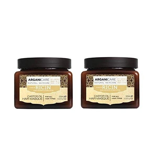 Arganicare Masque renforçateur Arganicare à l’huile de ricin Bio. 500ml Lot de 2 