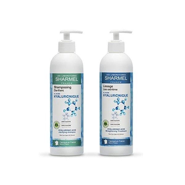 Lissage à lAcide Hyaluronique - Sharmel - 0% Formole, 0% Silicone, 0% Paraben - Fabriqué en France - 2 x 500ml