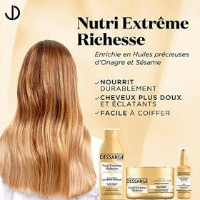 Dessange Masque Concentré de Nutrition - Cheveux Rêches, Très Desséchés ou Ternes - Nutri-Extrême Richesse - 250 ml - Lot de 