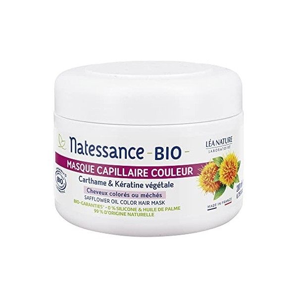 Natessance Masque Capillaire Couleur Carthame et Kératine Végétale Bio 200 ml