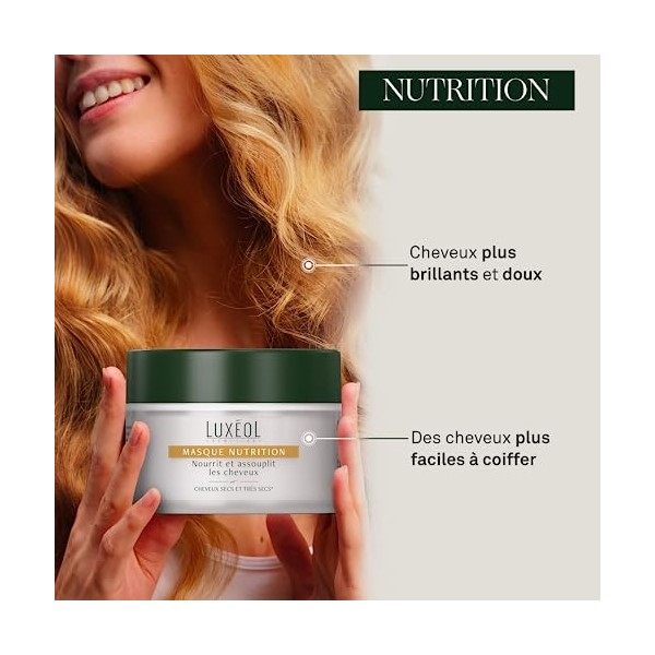 LUXÉOL - Masque Cheveux Nutrition - Assouplit Les Cheveux - Douceur, Vitalité & Nutrition - Soin Cheveux Secs & Très Secs - F