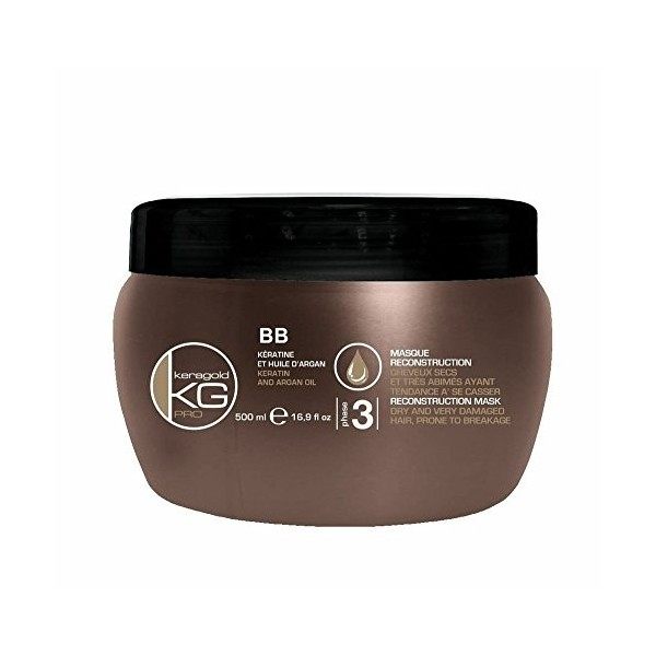 KERAGOLD PRO Masque BB à la Kératine/Huile dArgan - Lot de 2, 500 ml