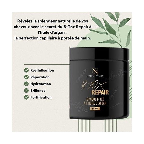 Soin Masque B-tox Capillaire Shampoing + Masque REPAIR 500ML Naila Store 1 Huile de Ricin 100 ML + 1 bonnet pour le soin Hydr