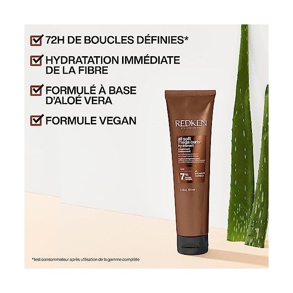 Redken, Soin Nourrissant & Hydratant Sans Rinçage, Pour Cheveux Très Secs, Bouclés à Crépus, À lAloe Vera, All Soft Mega Cur