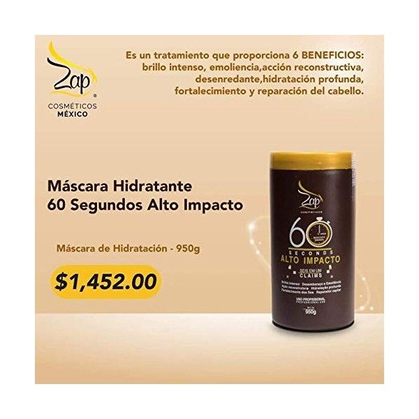 Lissage Brésilien à la Kératine ZAP 60 Seconds ALTO IMPACTO Masque 950g