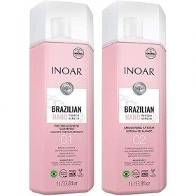 INOAR NANO KERATINE PROFONDE NETTOYAGE SHMPOO ÉTAPE 1 & RÉDUCTEUR DE VOLUME ÉTAPE 2 2L