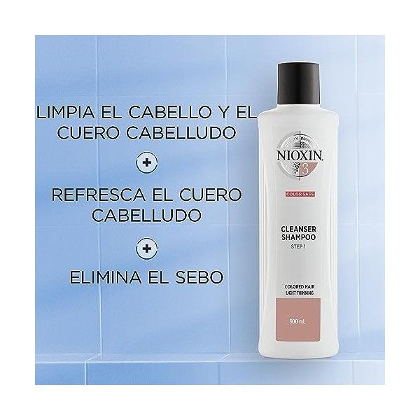 Nioxin System 3 - Shampoing chute légère des cheveux pour plus de volume - Cheveux colorés et fins 1L