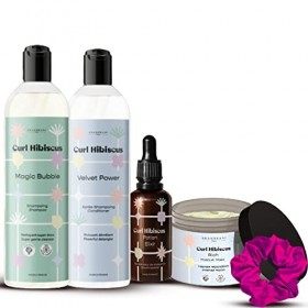 Shandrani- Curl Hibiscus- Shampoing 250 ml - Après Shampoing 250 ml - Masque 250 ml - Sérum 50 ml + 1 Chouchou Offert Couleur