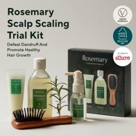 AROMATICA Kit dessai de détartrage du cuir chevelu au romarin - Coffret cadeau -Mini brosse à cheveux en bois - [Shampoo 3.3