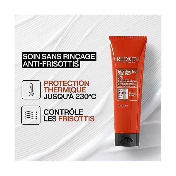 Redken, Soin Anti-Frisottis & Protecteur de Chaleur pour Cheveux Rebelles & Indisciplinés, Sans Rinçage, Frizz Dismiss Rebel 