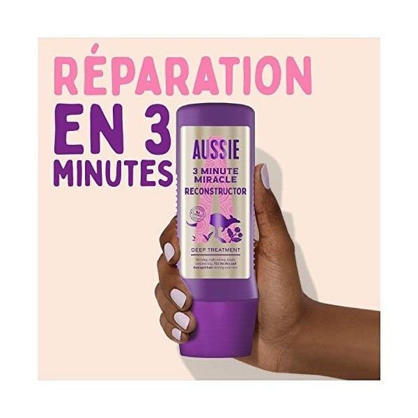 Aussie 3 Minute Miracle Reconstructor Soin Intensif Nourrissant Végan Pour Cheveux Secs Et Abîmés À l’Huile De Noix De Macada