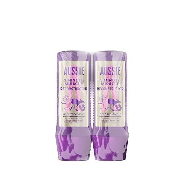 Aussie 3 Minute Miracle Reconstructor Soin Intensif Réparation Intense, Végan, Pour Cheveux Secs Et Abîmés, 2x225 ml