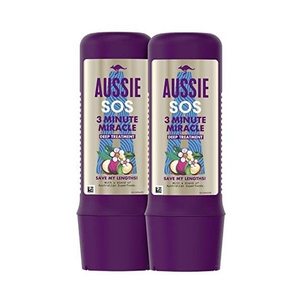 Aussie SOS Save My Lengths! Soin Intensif 3 Minute Miracle | Au Mélange De Superaliments Australiens | 2x225 ml