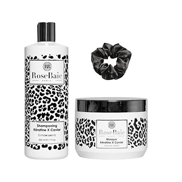 Rosebaie Coffret Caviar & Keratine Shampoing 500 ml + Masque 500 ml + 1 Chouchou De Couleur Aléatoire Offert