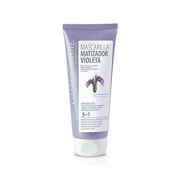 Clearé Institute, Masque matifiant Violet, Neutralise les Tons Indésirables, Spécialement pour les Mèches, les Blonds et les 