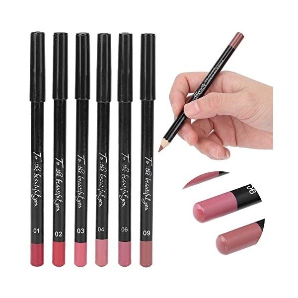 6pcs Lip Liner, Ensemble de Crayons à Lèvres Mats Imperméables, Ensemble de Crayons à Lèvres Professionnels 6 Couleurs, Outil