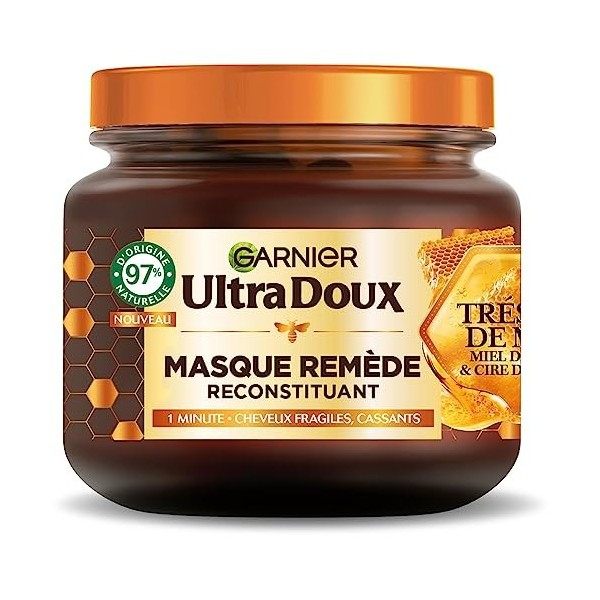 Garnier Ultra Doux - Masque Remède Reconstituant - Gelée Royale, Miel & Propolis - Pour Cheveux Fragiles & Cassants - Sans Pa