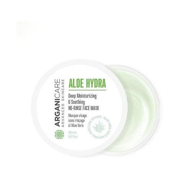 ARGANICARE - Masque de Nuit Régénerant à lAloe Vera - Soin Visage Sans Rinçage - Tous types de peaux - Pot 150 ml