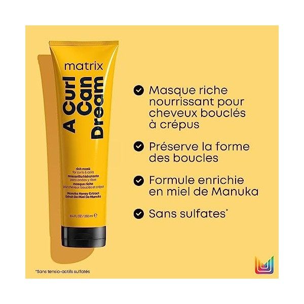 Matrix, Masque Nourrissant pour Cheveux Bouclés, Frisés et Crépus, Extrait de Miel de Manuka, Total Results, A Curl Can Dream