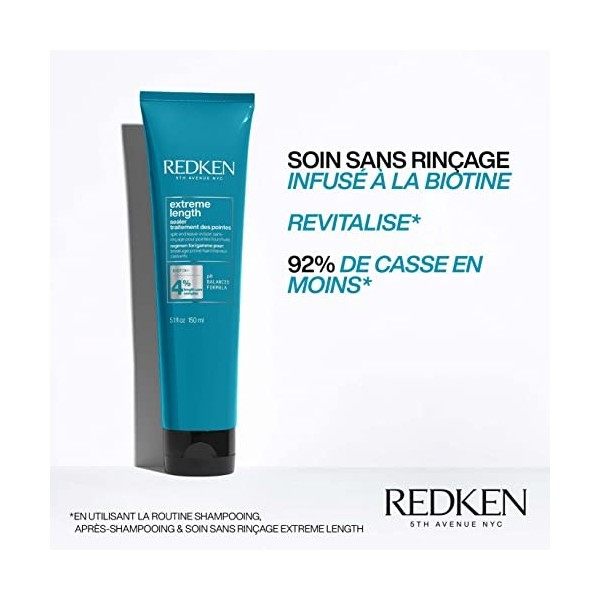 Redken | Soin Réparateur de Pointes pour Cheveux Longs, Biotine & Huile de Ricin, Sans Rinçage, Extreme Length, 150 ml