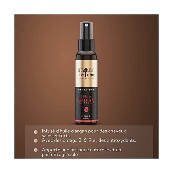 Spray hydratant 2 phases Argan Deluxe – Soin capillaire avec formule de soin pour des cheveux brillants –Spray pour cheveux t