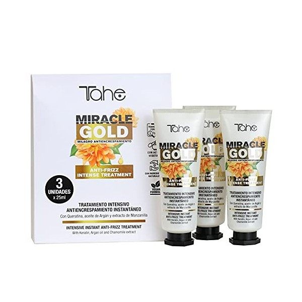 Tahe Miracle Gold Traitement Capillaire Intensif Anti-Frisottis Instantané, 3 ampoules x 25 ml