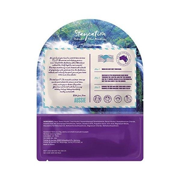 Aussie, staycation masque cheveux/charlotte pour cheveux moisture paradise hydratation paradisiaque 20 ml