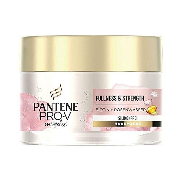 Pantene Pro-V Miracles Fullness & Strength Masque capillaire sans silicone, avec biotine et eau de rose, 160 ml, pour le trai