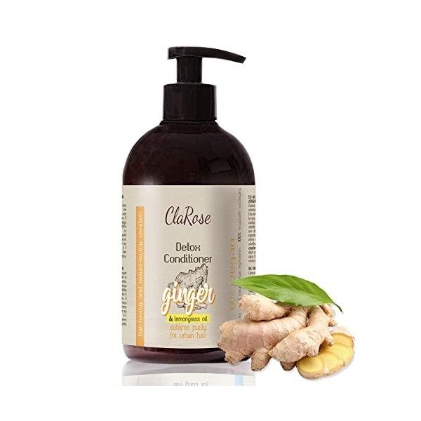 ClaRose Après-shampooing détoxifiant et purifiant vegan, enrichi en extrait de gingembre et huile de citronnelle, pour cheveu