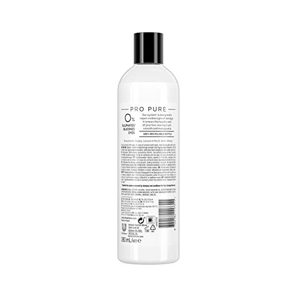 TRESemme Pro Pure Damage Recovery - Sans sulfate, colorant, sans silicone, pour cheveux abîmés - 380 ml