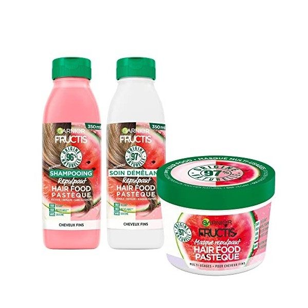 Hair Food Fructis Hair Food Coffret Routine à la Pastèque pour cheveux secs - 96 pour cent dingrédients dorigine naturelle,