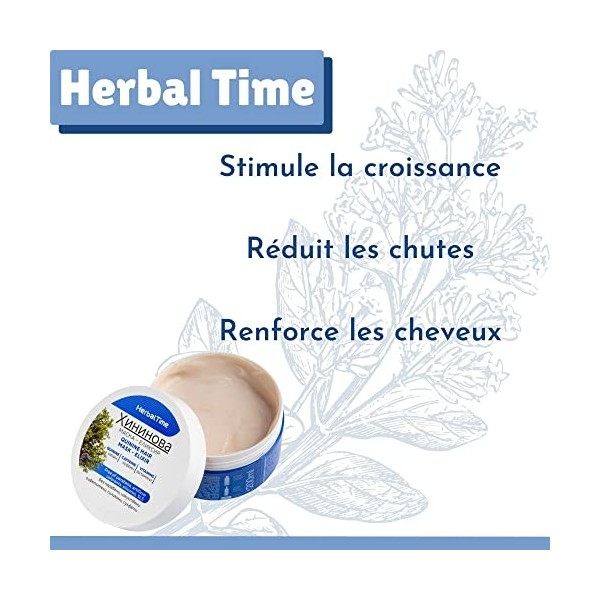 Herbal Time Masque Cheveux à la Quinine | Traitement Anti-chute de Cheveux | Sans Sulfate, Sans Parabens et Sans Silicone | 2