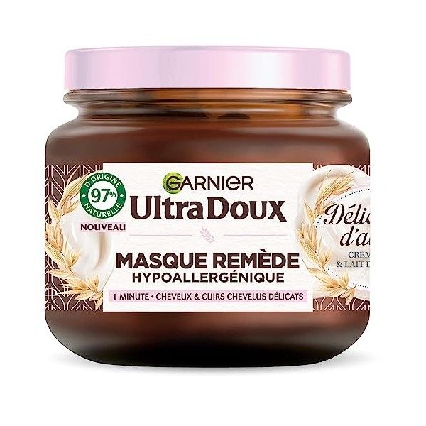 Garnier Ultra Doux - Masque Remède Hydratant & Hypoallergénique - Lait dAvoine & Crème de Riz - Pour Cheveux & Cuirs Chevelu